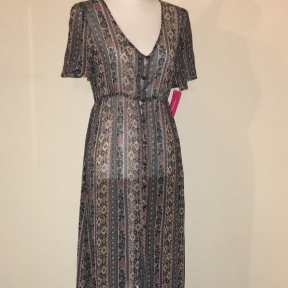 Xhilaration Blue Cream Sundress/Maxi dress with Flutter Sleeves - Picture 10 of 11